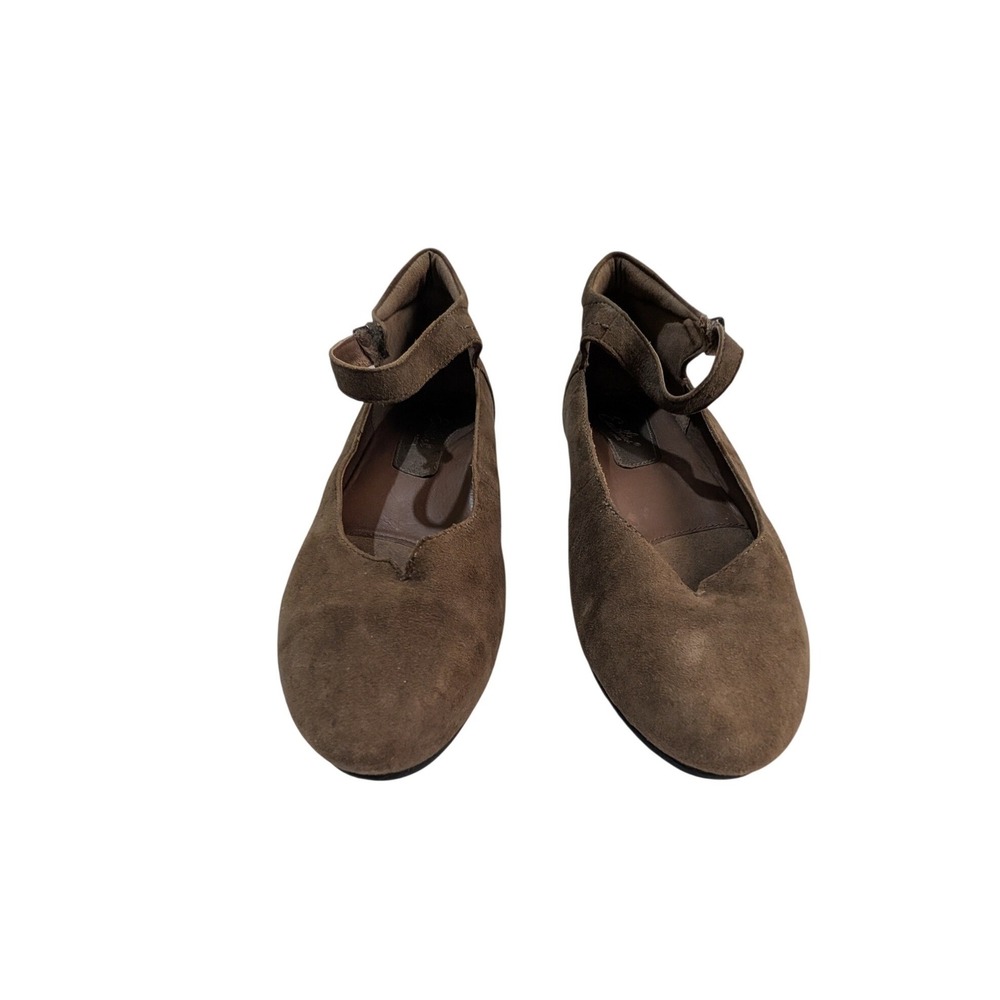 Earthies by Earth Womens 7.5 B Brown Suede Leather Ankle Strap Notched Flats